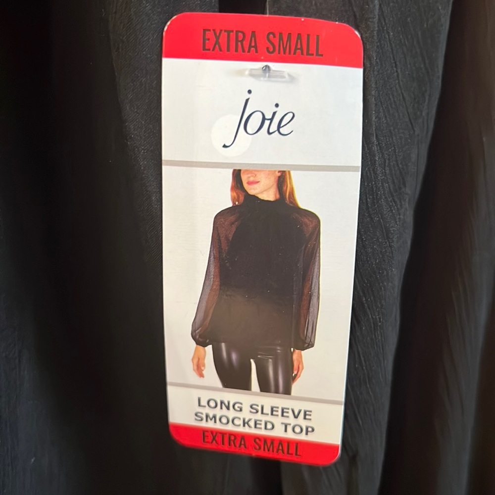 Joie Long Sleeved Smock Top blouse XS,  Caviar color, 100%polyester, NWT
